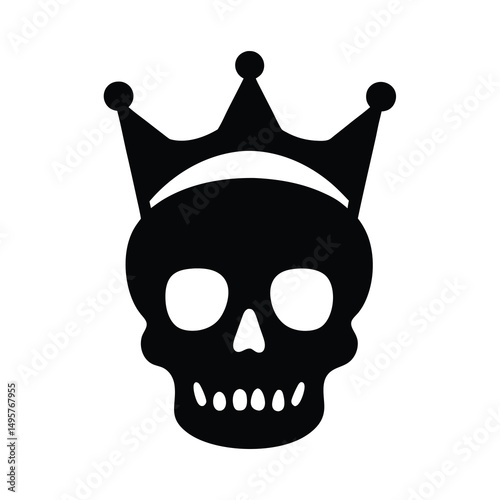 Black Skull with a Crown Icon on a White Background