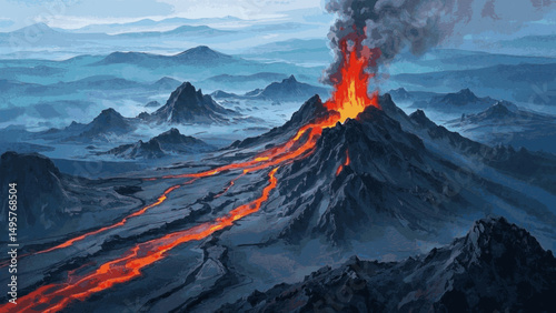 Ember Glow: Liquid Volcano volcano isolated watercolor vector illustration svg