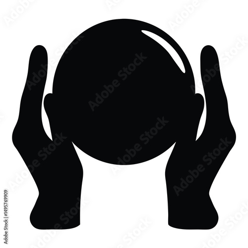 Hands holding a luminous sphere, representing magic, power and mystery concept