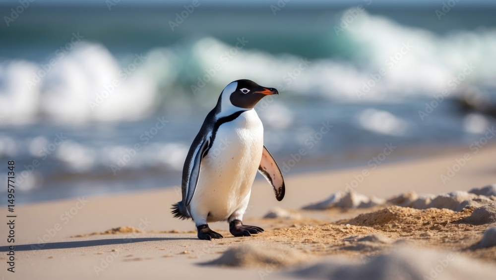 Fototapeta premium Gentoo Penguin Wandering on the Coast