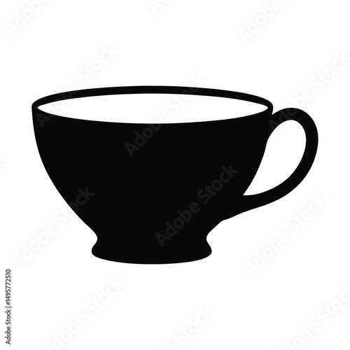 Silhouette of an elegant teacup showing a curved handle and body
