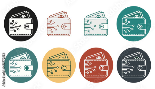 Digital wallet containing electronic money and microchip, symbolizing online payment and financial technology
