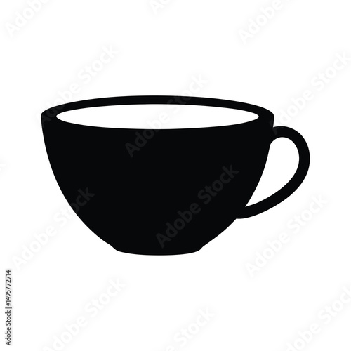 Simple elegant black and white illustration of a cup filled with liquid