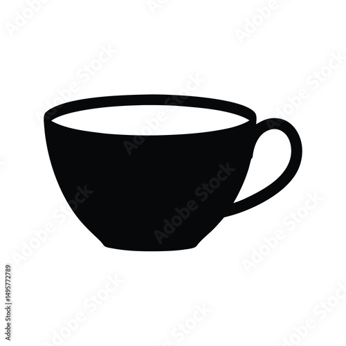 Simple minimalist black silhouette of a coffee or tea cup icon