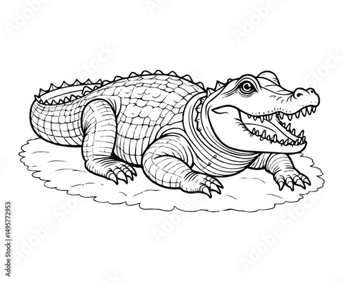 crocodile Illustration Coloring Book Page