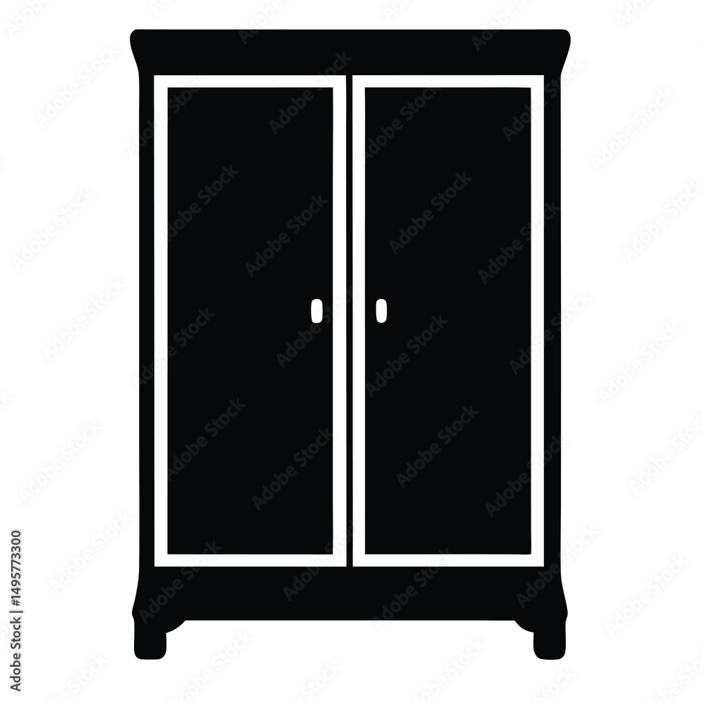 Elegant Wardrobe Silhouette with Dual Doors and Classic Trim Elements