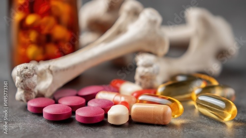 Bone Health Supplements: Pills and Capsules Near Animal Bones