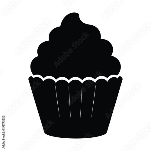 Simple Black and White Cupcake Silhouette with Swirled Frosting Topping Design