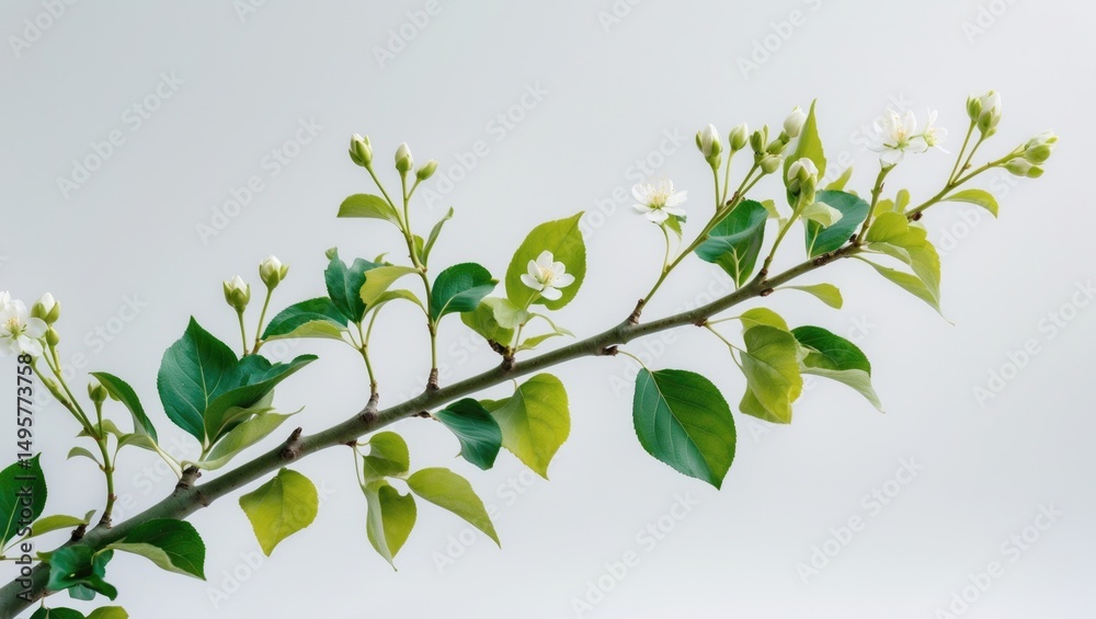 Obraz premium Branch of apple with flowers and tiny leaves