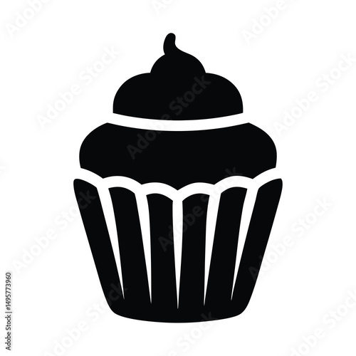 Minimalist cupcake silhouette icon representing sweetness and delicious baked goods, simplified design