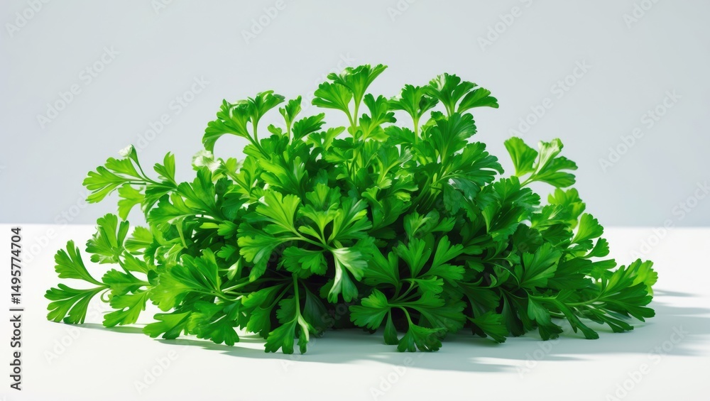 Fototapeta premium Fresh parsley vegetable leaves on a white background