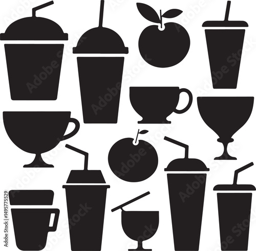 Collection of Black Silhouettes Drinkware and Fruit