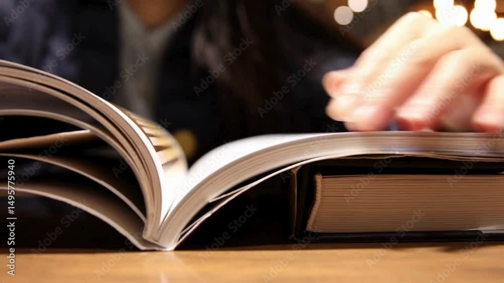 Close-up of Hands Turning Pages of a Book, Reading, Knowledge, Education Concept