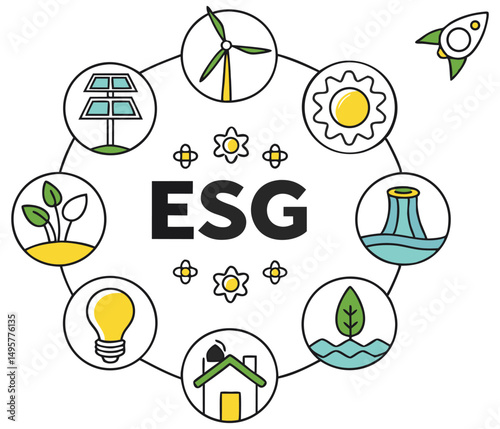 ESG concept with renewable energy and sustainability icons