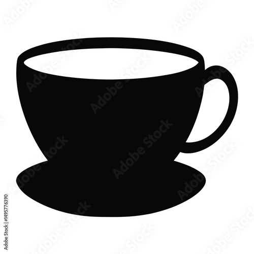 Silhouette of a cup with a saucer, filled with white liquid