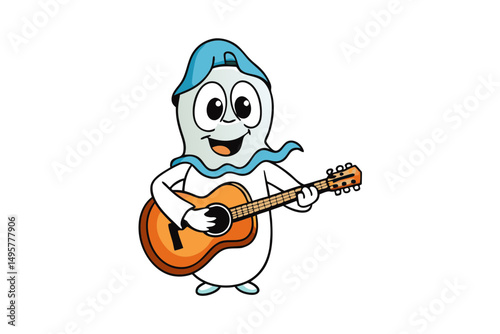 Ghost Cartoon Playing Electric Guitar
