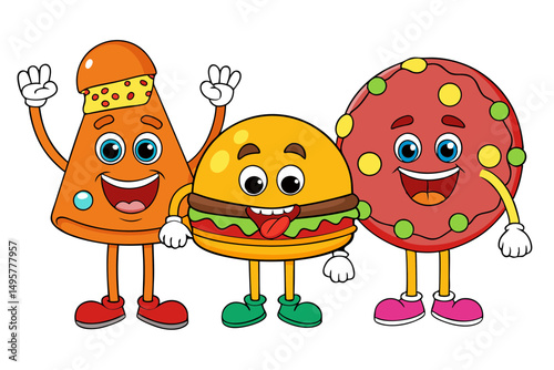 Anthropomorphic Food Characters Smiling and Waving