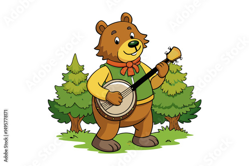 Musical Bear Character in the Woods