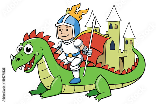 Heroic Knight on Dragon Flying Illustration