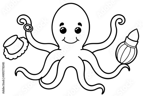 Cartoon Octopus Character with Accessories