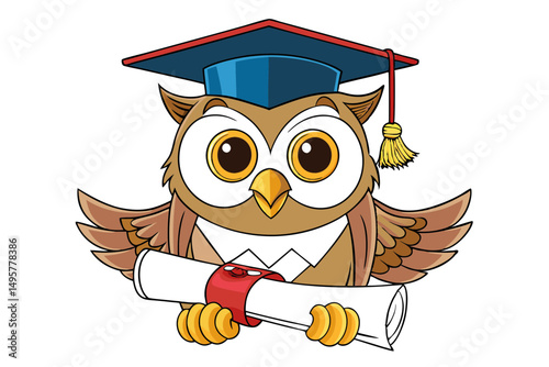 Cute Owl Holding Scroll with Cap