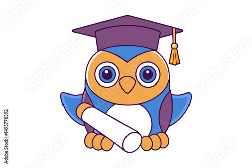 Wise Owl Cartoon Graduation Illustration