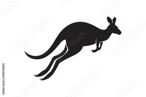 Jumping Kangaroo Silhouette Vector Art: Iconic Australian Wildlife Design in Black and White