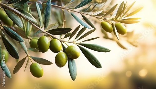 olive tree illustration with green leaves and ripe olives