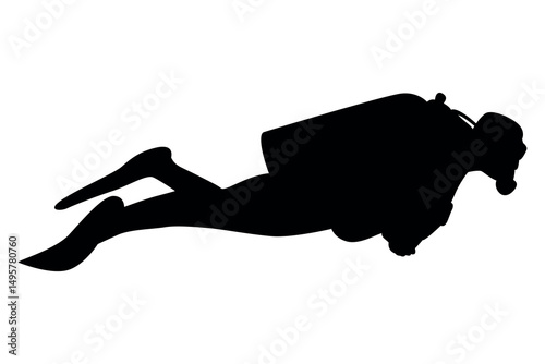 Vector art of Silhouette of a scuba diver isolated on white background ready for underwater adventure