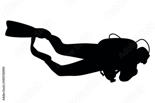 Vector art of Scuba diver silhouette isolated on transparent background vector illustration of underwater swimmer