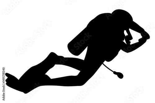 Vector art of Silhouette of a scuba diver isolated on white background