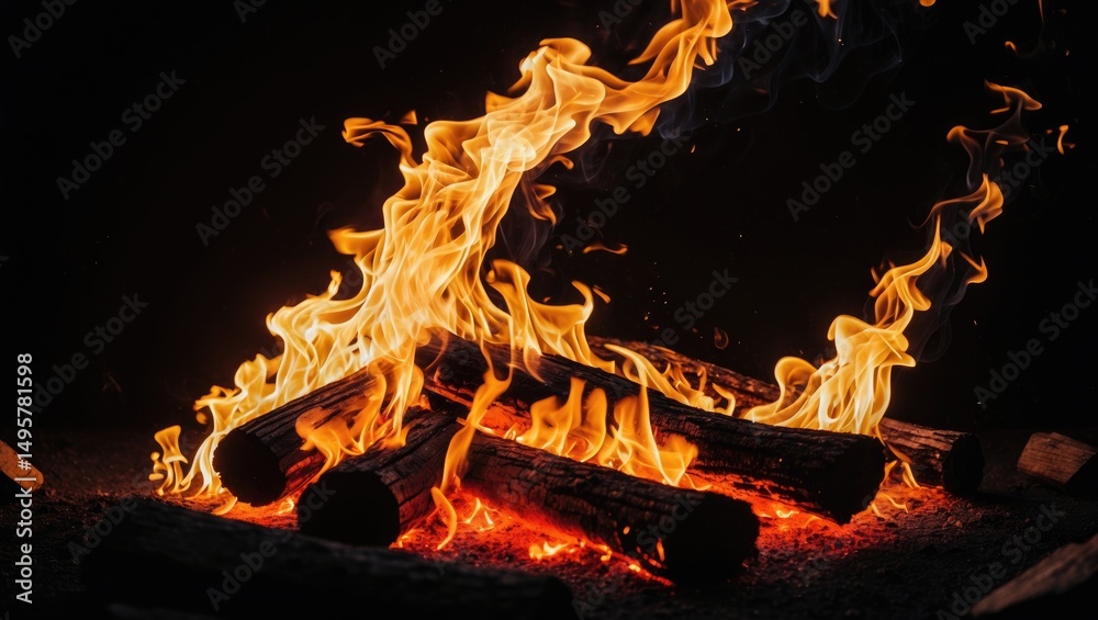 © TheWaterMeloonProjec - In a dim setting, a brilliant fire flickers enchantingly, with its flames illuminating the area warmly. © TheWaterMeloonProjec - In a dim setting, a brilliant fire flickers enchantingly, with its flames illuminating the area warmly.