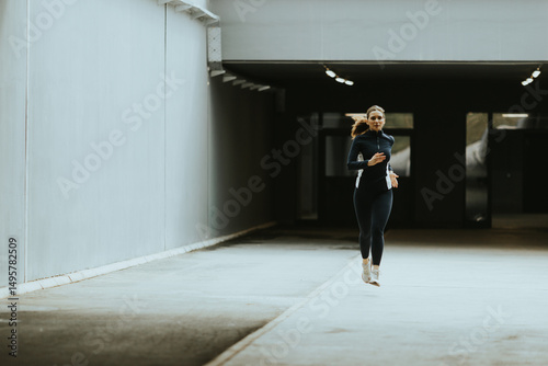 Fitness enthusiast sprints ...