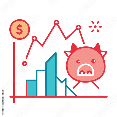 Decreasing Savings Piggy Bank Financial Crisis Chart Graph