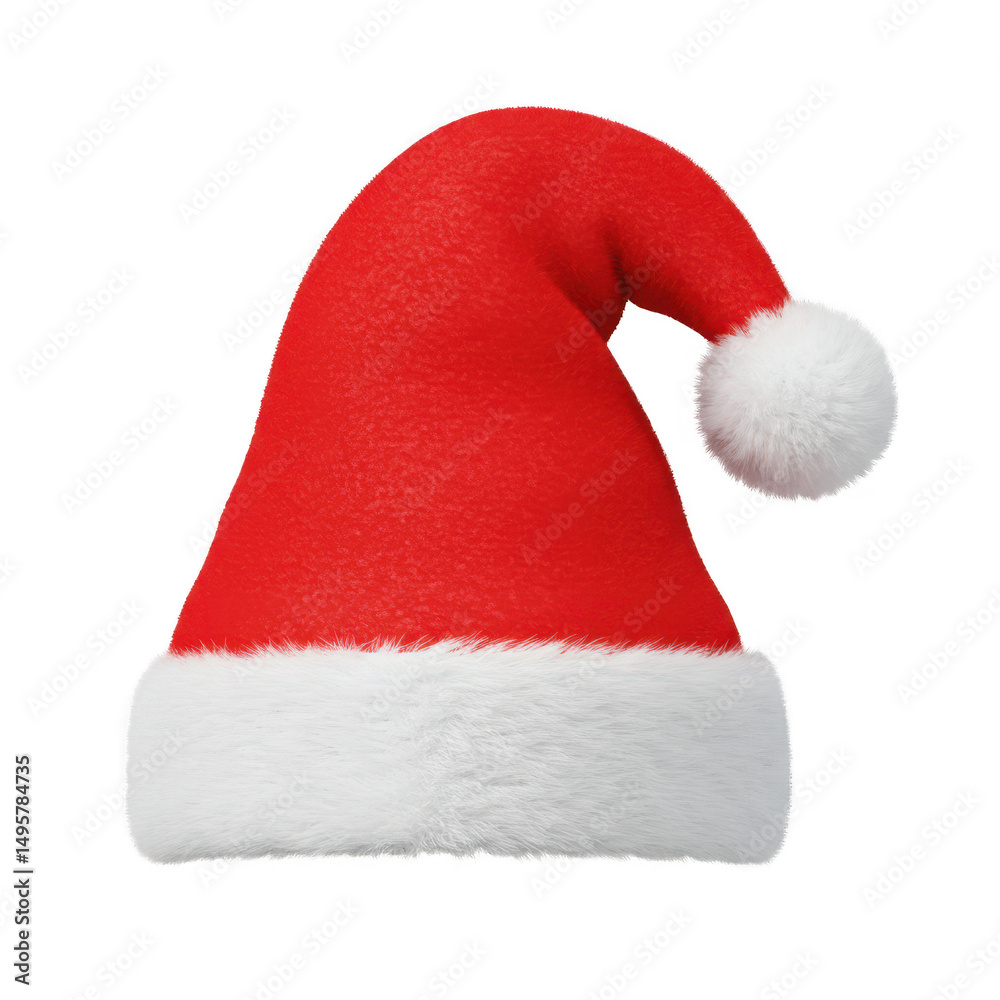 Classic santa hat with fluffy trim isolated on transparent background Classic santa hat with fluffy trim isolated on transparent background