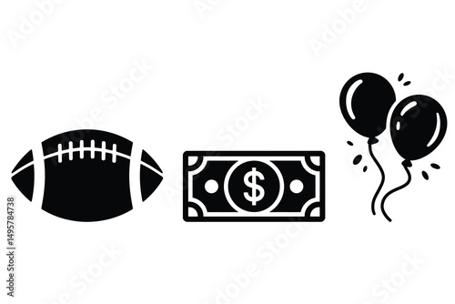American Football and Money: A Simple Icon Set for Sports and Finances