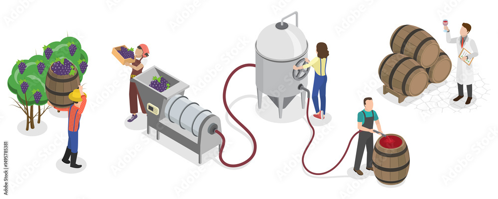 custom made wallpaper toronto digital3D Isometric Flat Illustration of Wine Production Process , Winery Operations