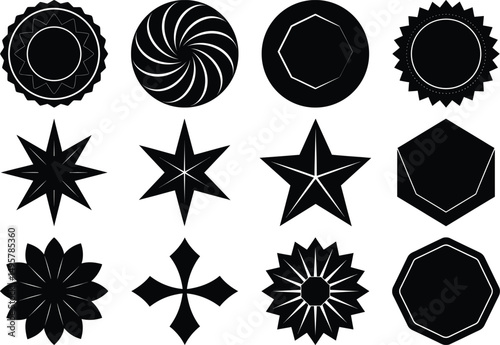 Black vector starburst and geometric icon set