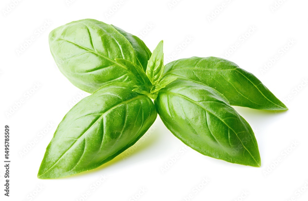 Obraz premium A fresh basil leaf isolated on a white background