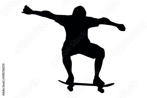 Vector art of Silhouette of skateboarder performing a trick isolated on transparent background