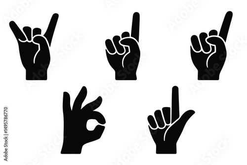 Simple Black and White Hand Gesture Icons for Design