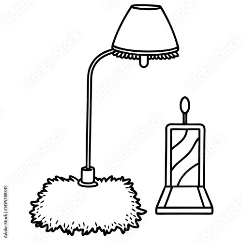 Funky Lamp & Shag Carpet Set – Vector on White