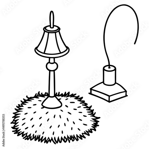 Funky Lamp & Shag Carpet Set – Vector on White