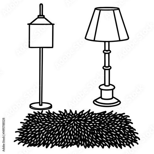 Funky Lamp & Shag Carpet Set – Vector on White