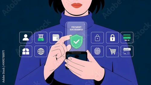 Secure Mobile Payment Successful Transaction Concept Illustration