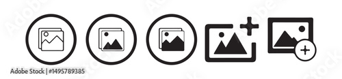 Black Add Photo Picture Line Icon. video icon. Set of camera plus icons. for mobile concept and web design. vector illustration on white background. vector eps 10