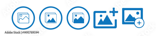 Blue Add photos icon vector. Camera with plus sign, insert and add video or photo icon add photo vector illustration eps10