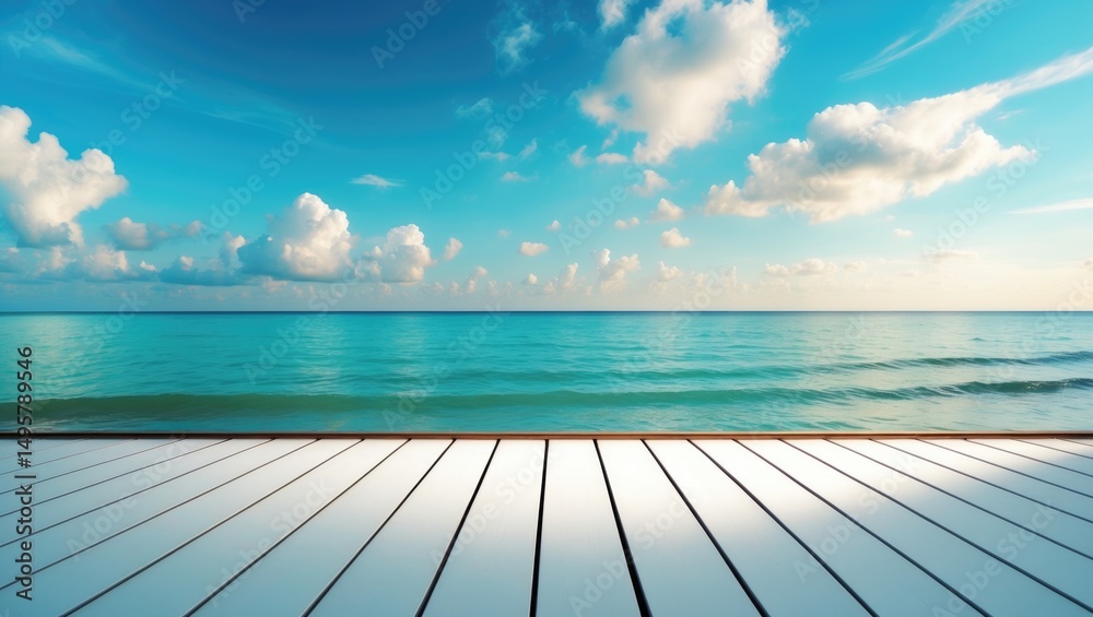 Fototapeta premium Seaside backdrop with white wood panels in the front.