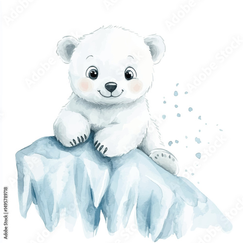 Cute cartoon watercolor Polar bear