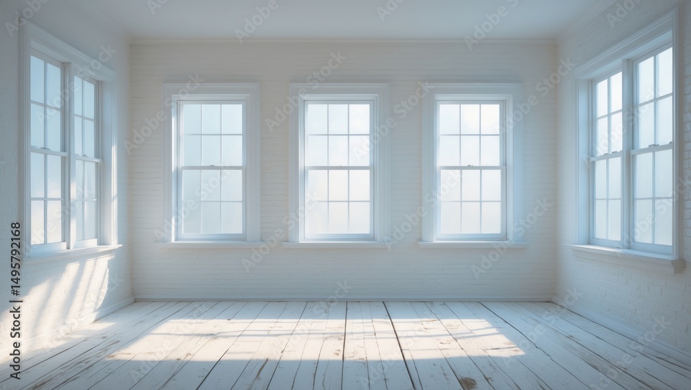 Obraz premium Light-filled white interior featuring a window